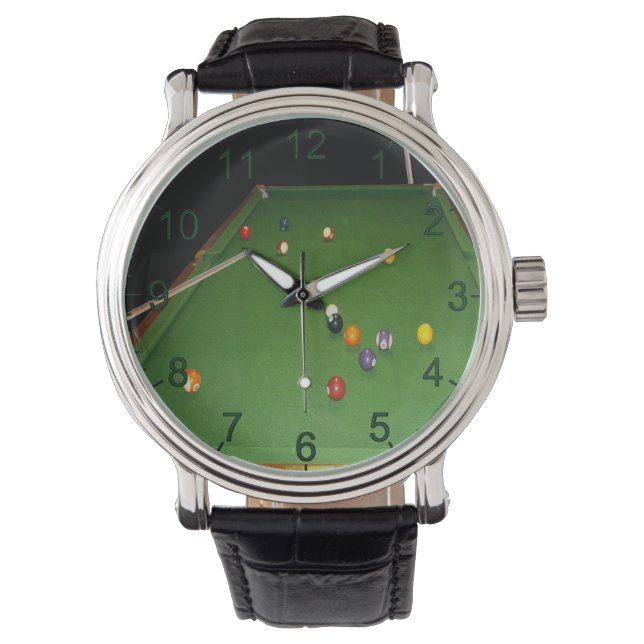 Eightball Table Oilpaint With  Balls And Cues, Watch (Front)