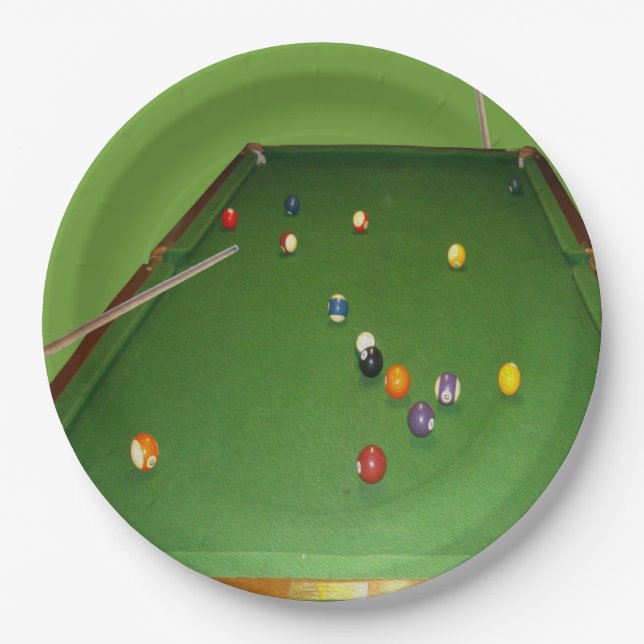 Eightball Table With Balls And Cue, Paper Plates (Front)