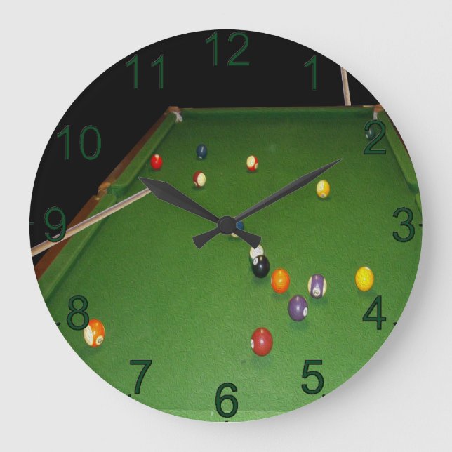 Eightball Table With Balls And Cue, Wall Clock (Front)
