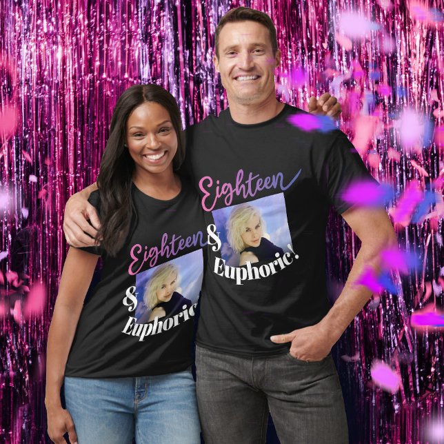 Eighteen and Euphoric 18th birthday purple script T-Shirt (Creator Uploaded)