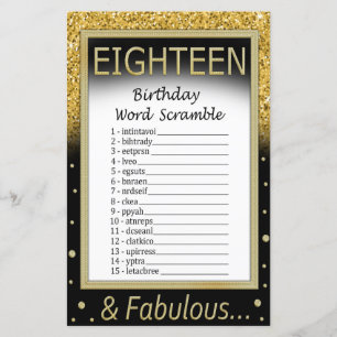 Eighteen Birthday Word Scramble Game