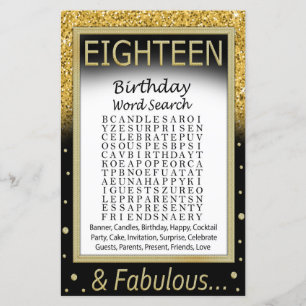 Eighteen Birthday Word Search Game