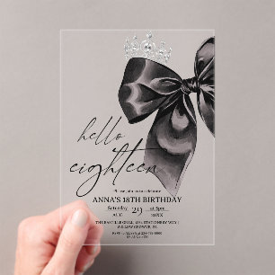 Eighteen Black Bow 18th Birthday Invitation