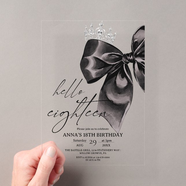 Eighteen Black Bow 18th Birthday Invitation (Insitu (Handheld))
