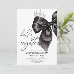 Eighteen Black Bow 18th Birthday Invitation