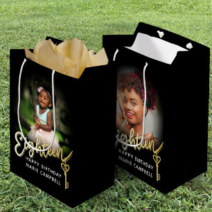 Eighteen gold custom photo 18th birthday medium gift bag