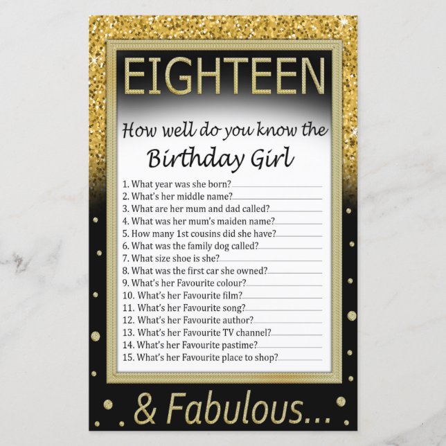 Eighteen How well do you know the birthday girl (Front)