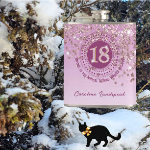 Eighteen & Rose Gold Glitter & Drinking Quote Hip Flask