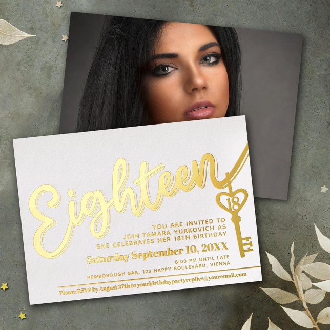 Eighteen script text key 18th birthday gold white (Creator Uploaded)