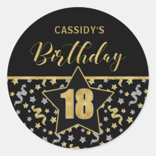Eighteenth Birthday Black and Gold Confetti Classic Round Sticker