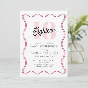 Eighteenth Retro Wavy Minimalist 18th Birthday Invitation
