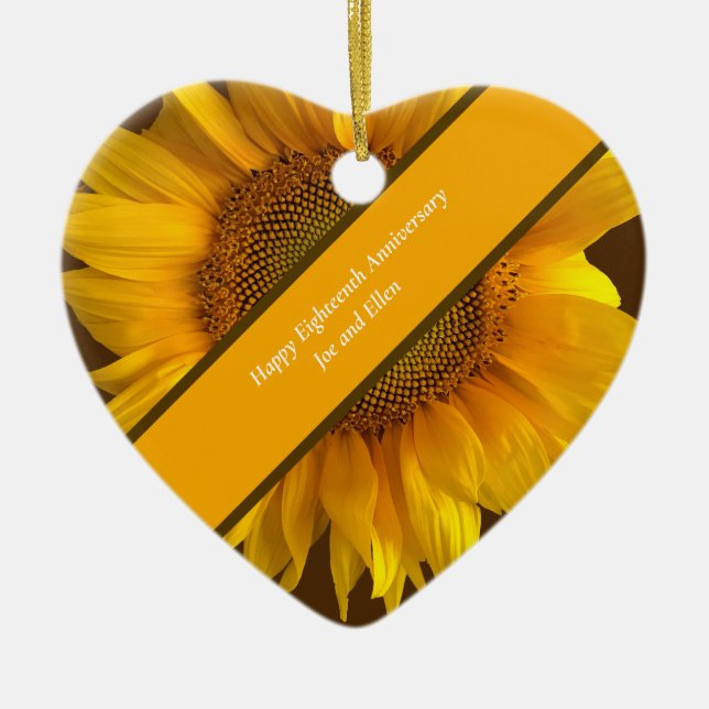 Eighteenth Wedding Anniversary Sunflower Ceramic Ornament (Front)