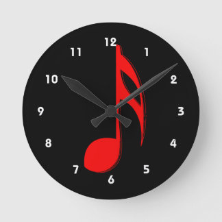 eighth note red black music design.png round clock