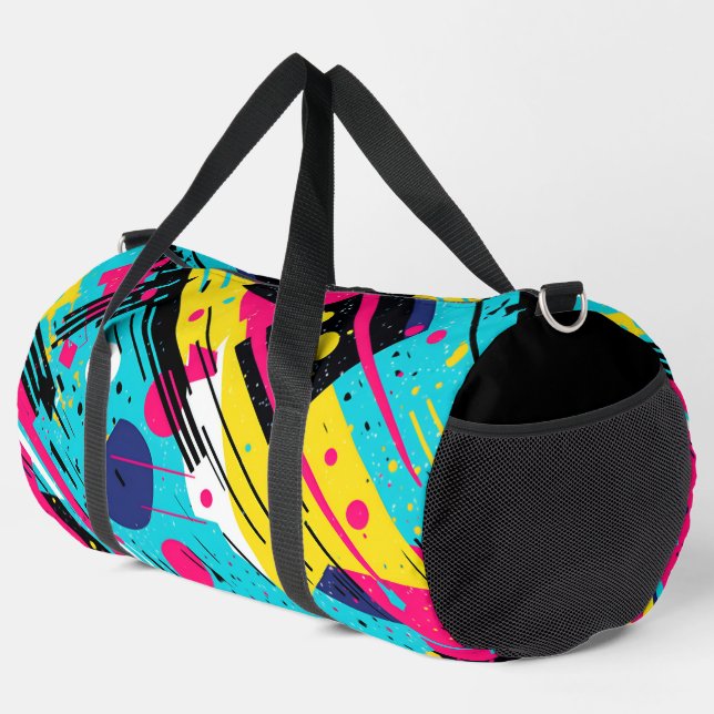 Eighties 80's Retro Geometric Pattern Duffle Bag (Right Corner)