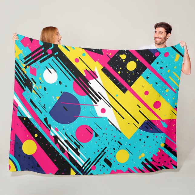 Eighties 80's Retro Geometric Pattern Fleece Blanket (In Situ)