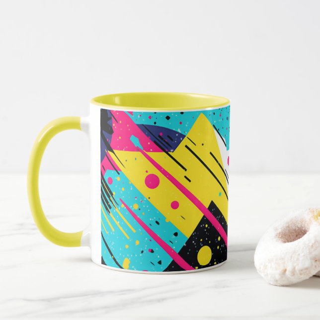 Eighties 80's Retro Geometric Pattern Mug (With Donut)