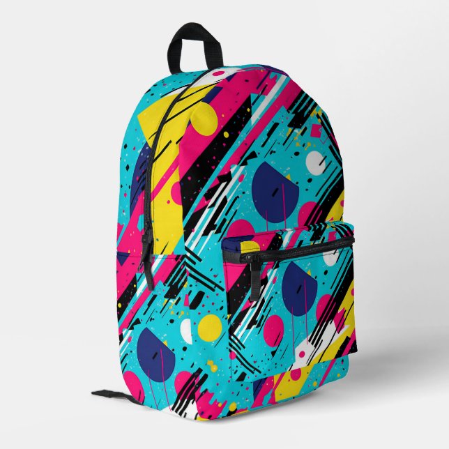 Eighties 80's Retro Geometric Pattern Printed Backpack (Back Corner Left)