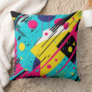Eighties 80's Retro Geometric Pattern Throw Pillow