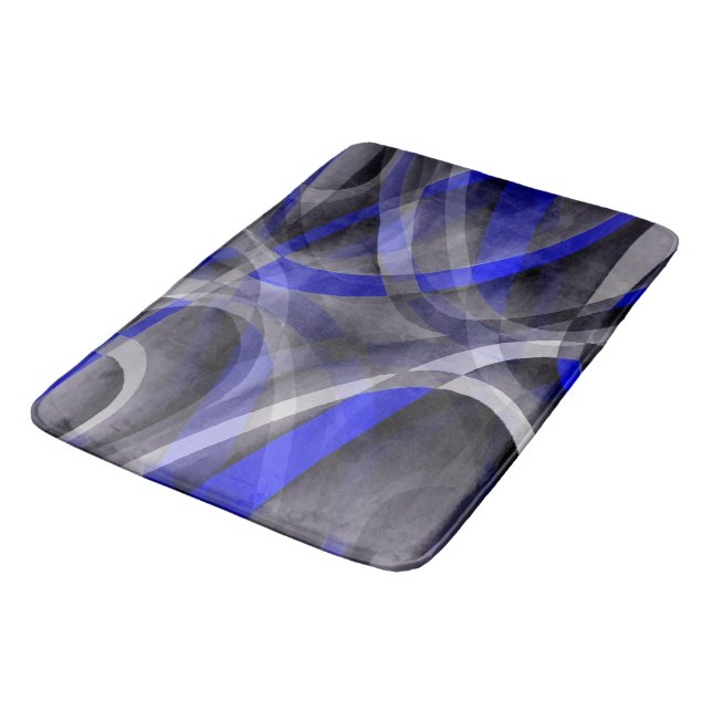 Eighties Groovy Royal Blue and Grey Arched Line Pa Bath Mat (Angled)