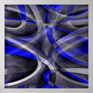 Eighties Groovy Royal Blue and Grey Arched Line Pa Poster