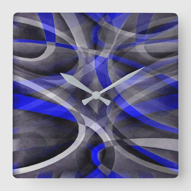 Eighties Groovy Royal Blue and Grey Arched Line Pa Square Wall Clock (Front)