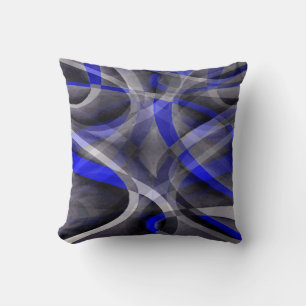 Eighties Groovy Royal Blue and Grey Arched Line Pa Throw Pillow