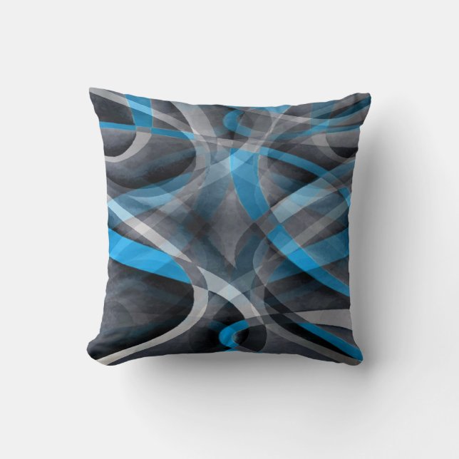 Eighties Pastel Blue and Grey Arched Line Pattern Throw Pillow (Front)