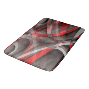 Eighties Red White and Grey Layered Curves Bath Mat