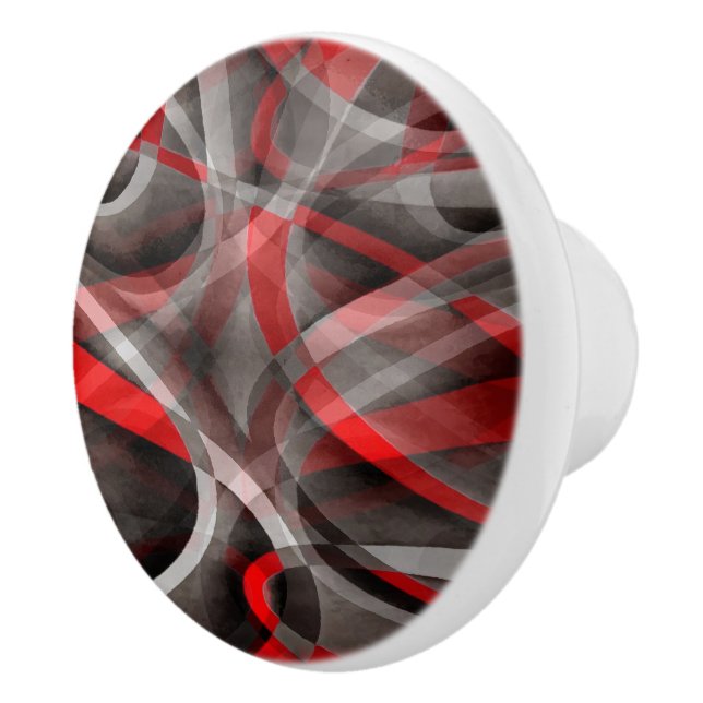 Eighties Red White and Grey Layered Curves Ceramic Knob (Right)