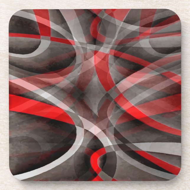 Eighties Red White and Grey Layered Curves Coaster (Front)