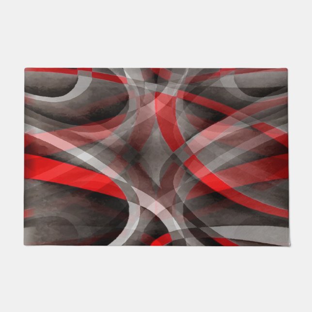 Eighties Red White and Grey Layered Curves Doormat (Front)