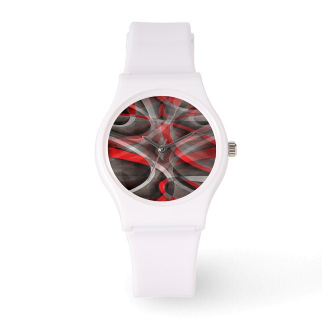 Eighties Red White and Grey Layered Curves Watch (Front)