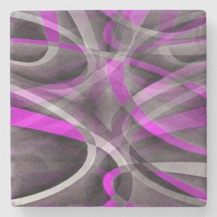 Eighties Retro Magenta and Grey Artistic Pattern Stone Coaster