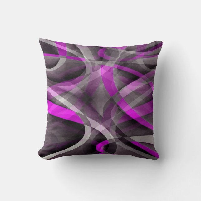 Eighties Retro Magenta and Grey Artistic Pattern Throw Pillow (Front)