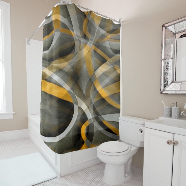 Eighties Retro Mustard Yellow and Grey Abstract Cu (In Situ)