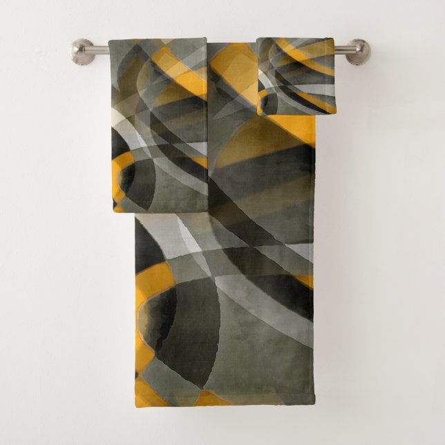 Eighties Retro Mustard Yellow and Grey Abstract Cu Bath Towel Set (Insitu)