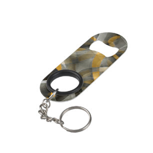 Eighties Retro Mustard Yellow and Grey Abstract Cu Keychain Bottle Opener