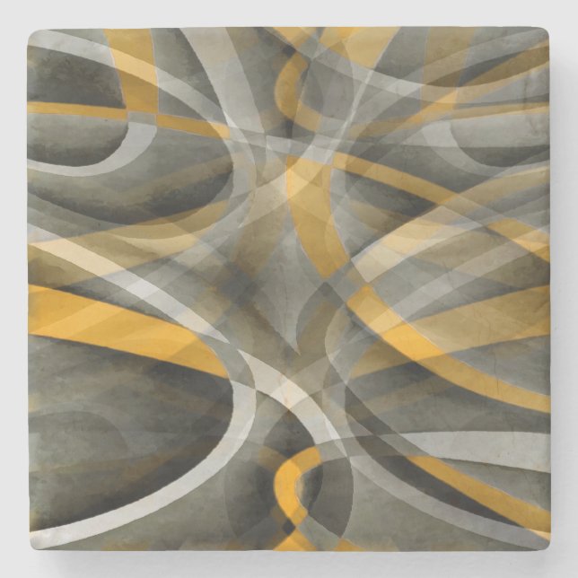 Eighties Retro Mustard Yellow and Grey Abstract Cu Stone Coaster (Front)