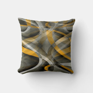 Eighties Retro Mustard Yellow and Grey Abstract Cu Throw Pillow