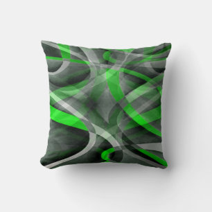 Eighties Retro Neon Green and Grey Curved Line Pat Throw Pillow