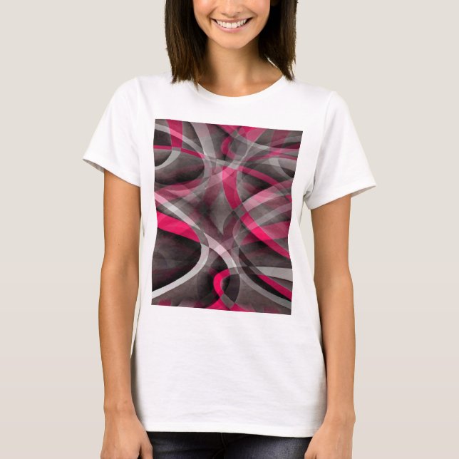 Eighties Rose Pink and Grey Funky Pattern T-Shirt (Front)