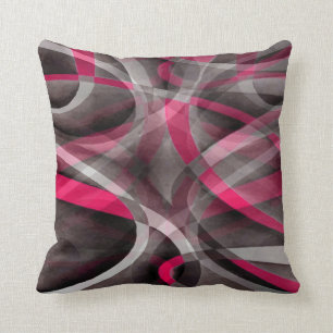 Eighties Rose Pink and Grey Funky Pattern Throw Pillow