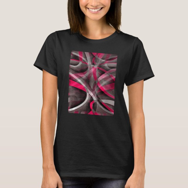Eighties Rose Pink On Grey Abstract Strip Pattern T-Shirt (Front)
