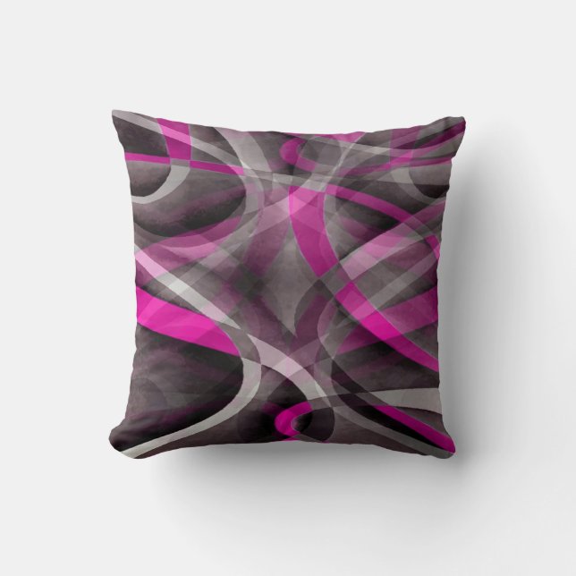 Eighties Style Fucshia Pink and Grey Curves Patter Throw Pillow (Front)