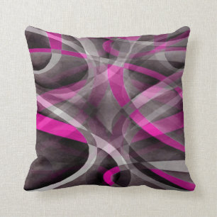 Eighties Style Fucshia Pink and Grey Curves Patter Throw Pillow