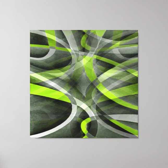 Eighties Styled Grey and Lemon Curve Pattern Canvas Print (Front)