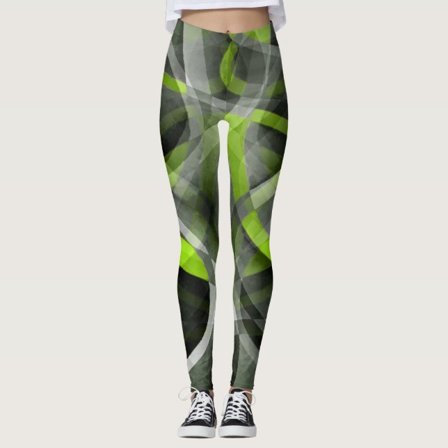 Eighties Styled Grey and Lemon Curve Pattern Leggings (Front)