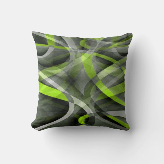 Eighties Styled Grey and Lemon Curve Pattern Throw Pillow (Front)