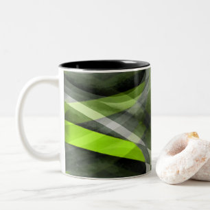 Eighties Styled Grey and Lemon Curve Pattern Two-Tone Coffee Mug