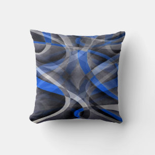 Eighties Themed Cool Blue Curved Line Pattern Throw Pillow